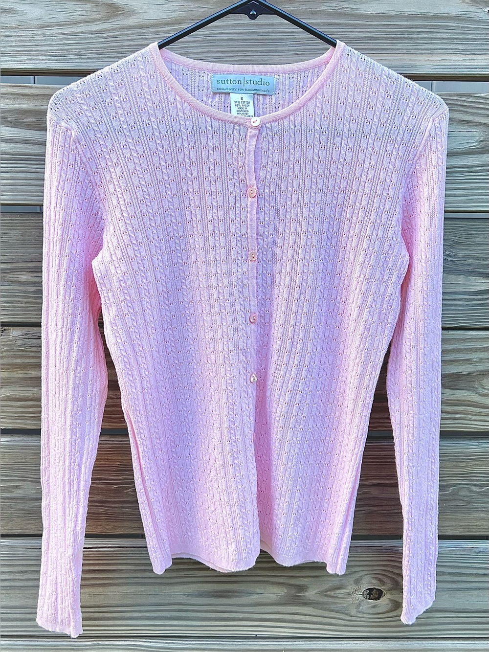 Sutton Studio Rose Pink Pointelle Button Down Cardigan Cotton Blend Women’s SZ S